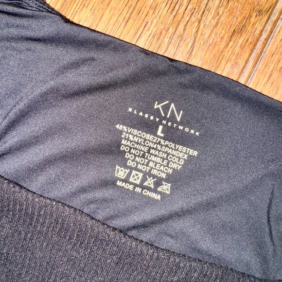 Klassy Network Ribbed Long Sleeve Square Neck Bodysuit | Large Black Bramisuit - Picture 3 of 13